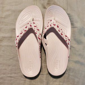 NWOT crocs kadee II printed flamingo flip